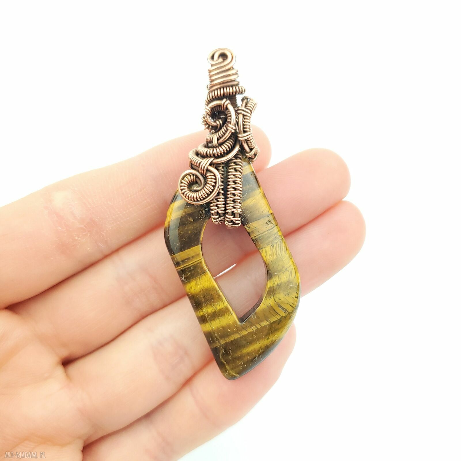 Wisiorek z tygrysim okiem - miedziana oprawa wire wrapping