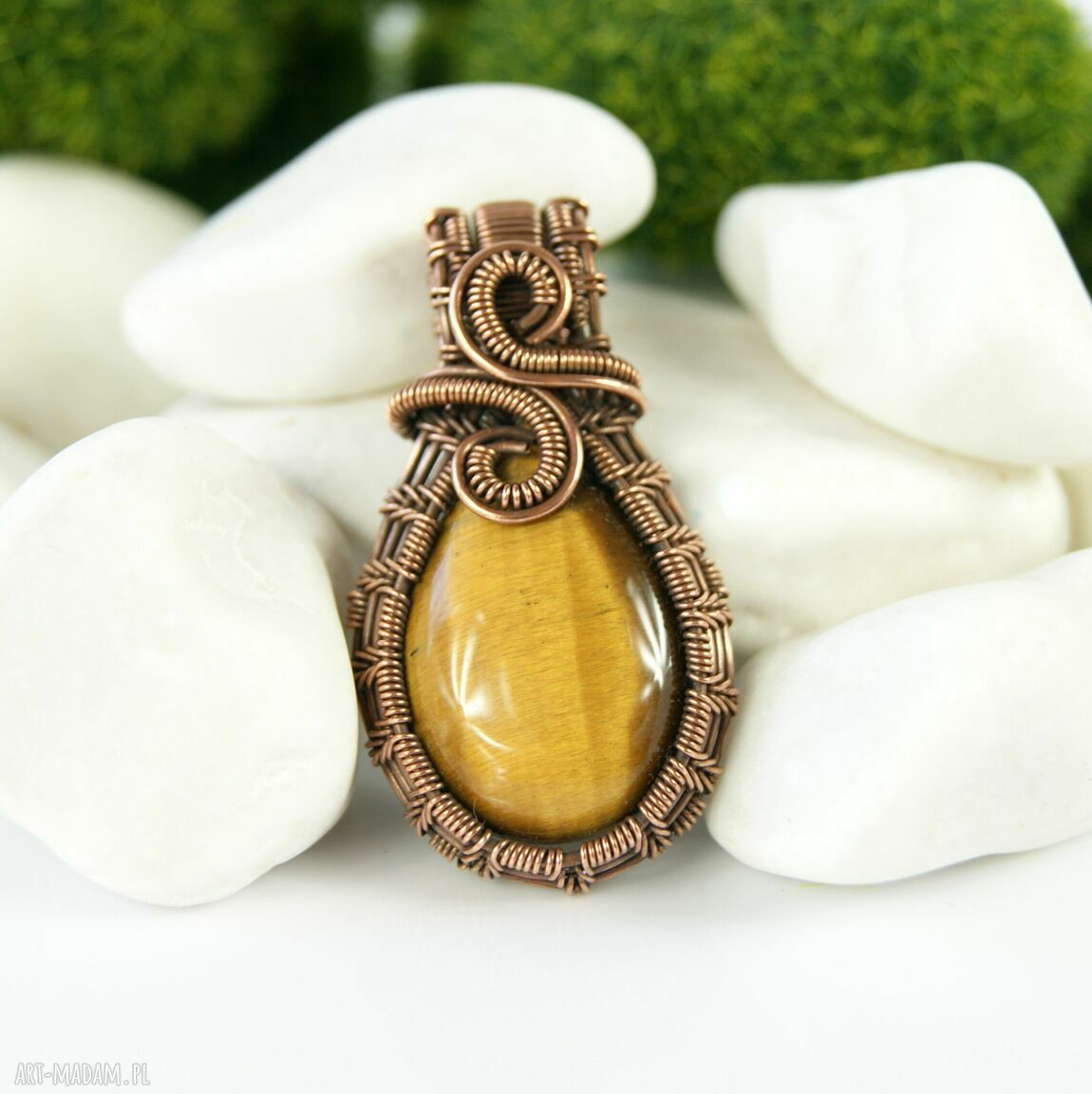 Miedziany wisiorek z tygrysim okiem - wire wrapping
