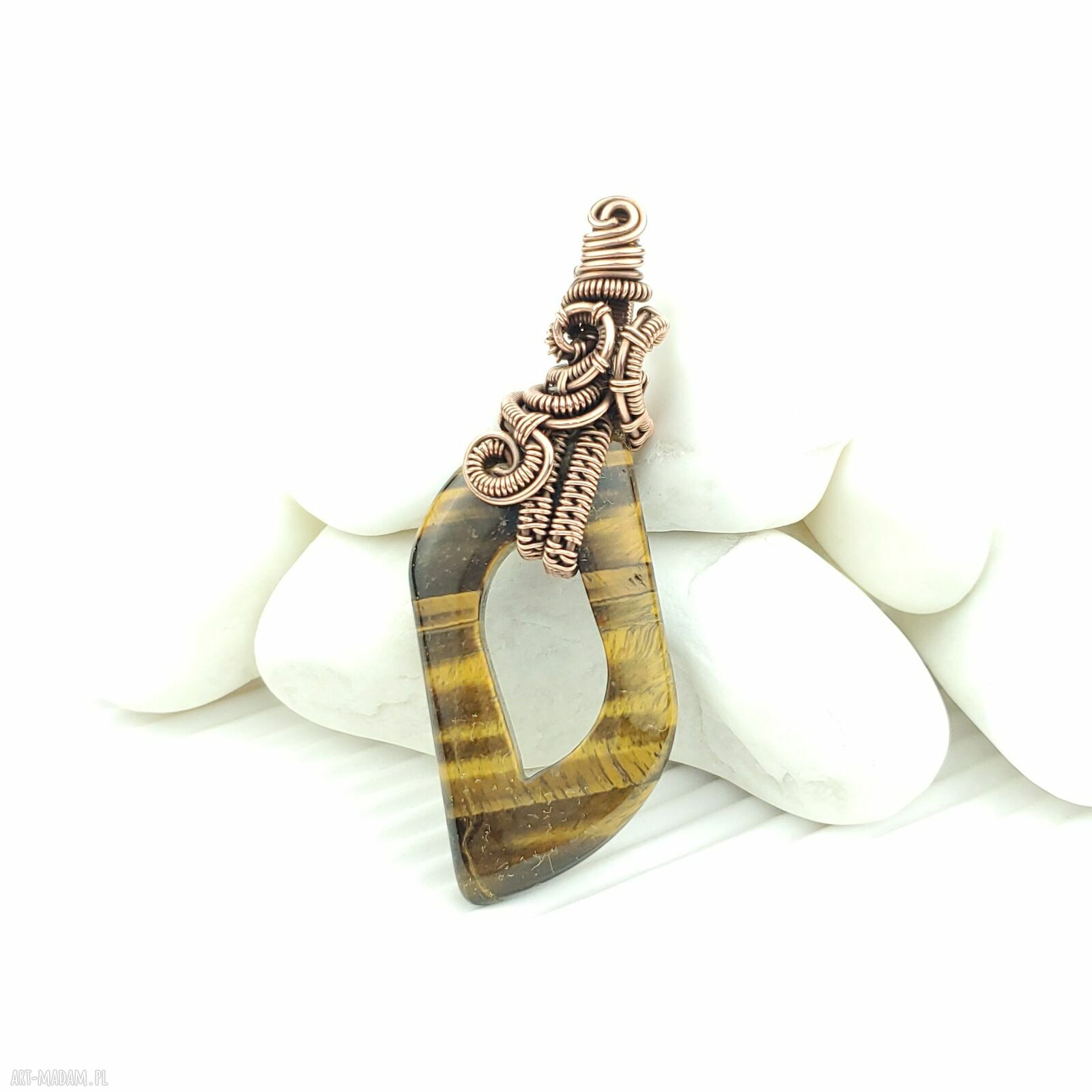 Wisiorek z tygrysim okiem - miedziana oprawa wire wrapping