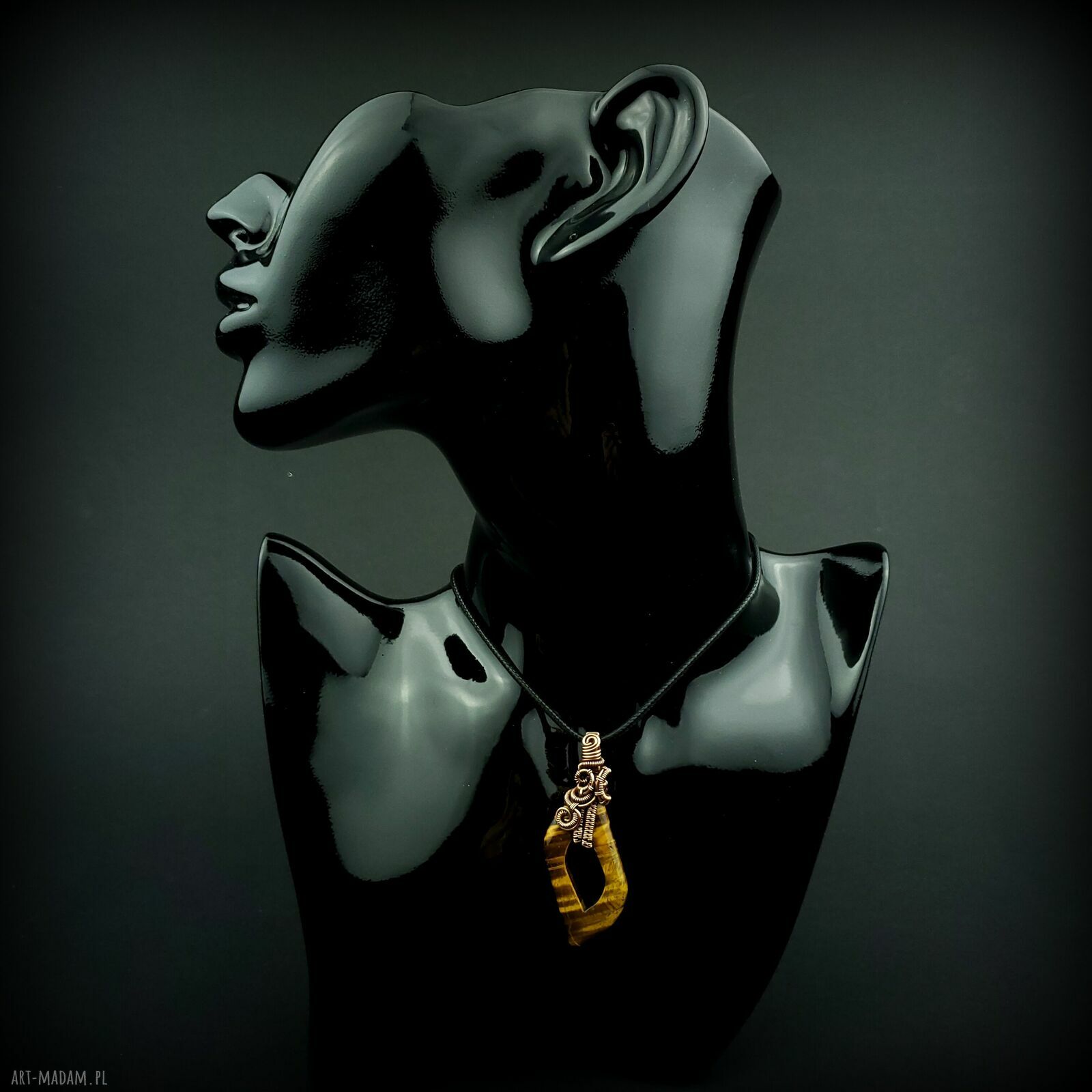 Wisiorek z tygrysim okiem - miedziana oprawa wire wrapping