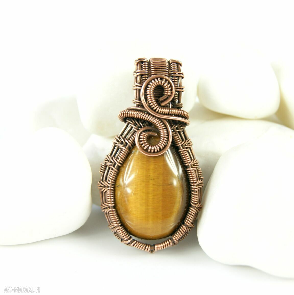 Miedziany wisiorek z tygrysim okiem - wire wrapping