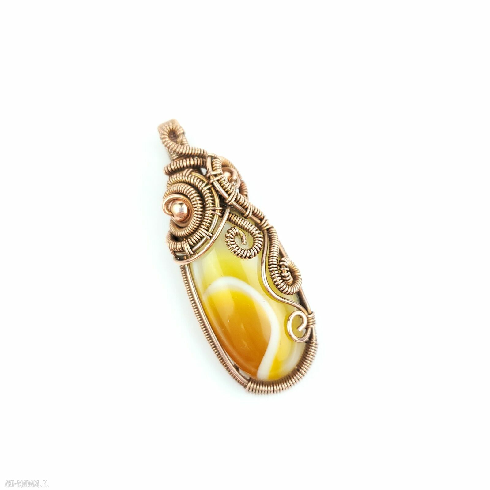Wisiorek z żółtym agatem wire wrapping - ciepła energia w Twoim stylu