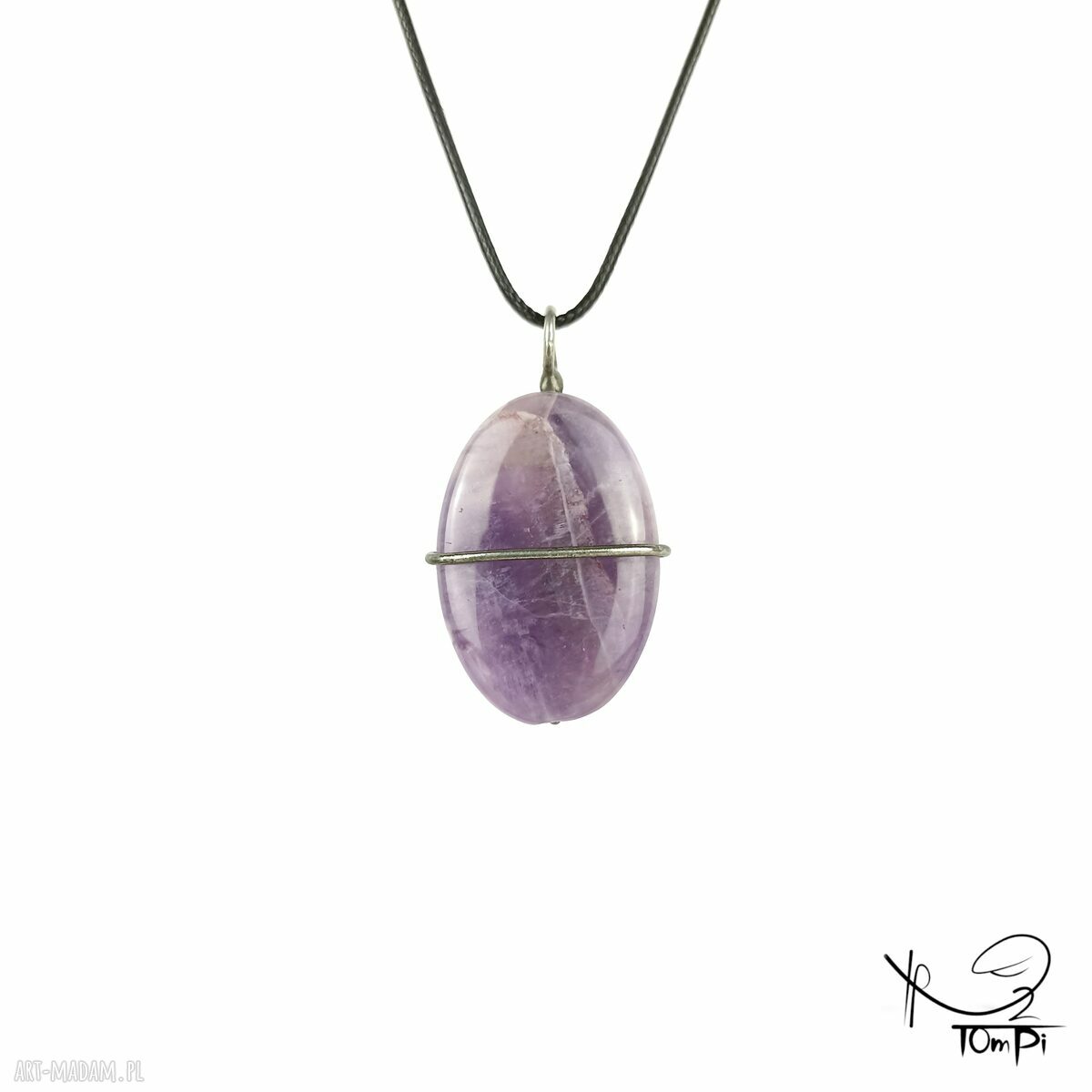 Wisiorek elipsa z fioletowym kamieniem - handmade