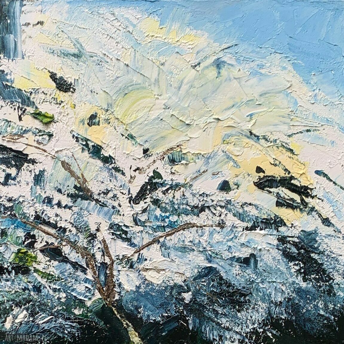 Wiśnia - obraz olejny ręcznie malowany 40x30 cm, pejzaż drzewa