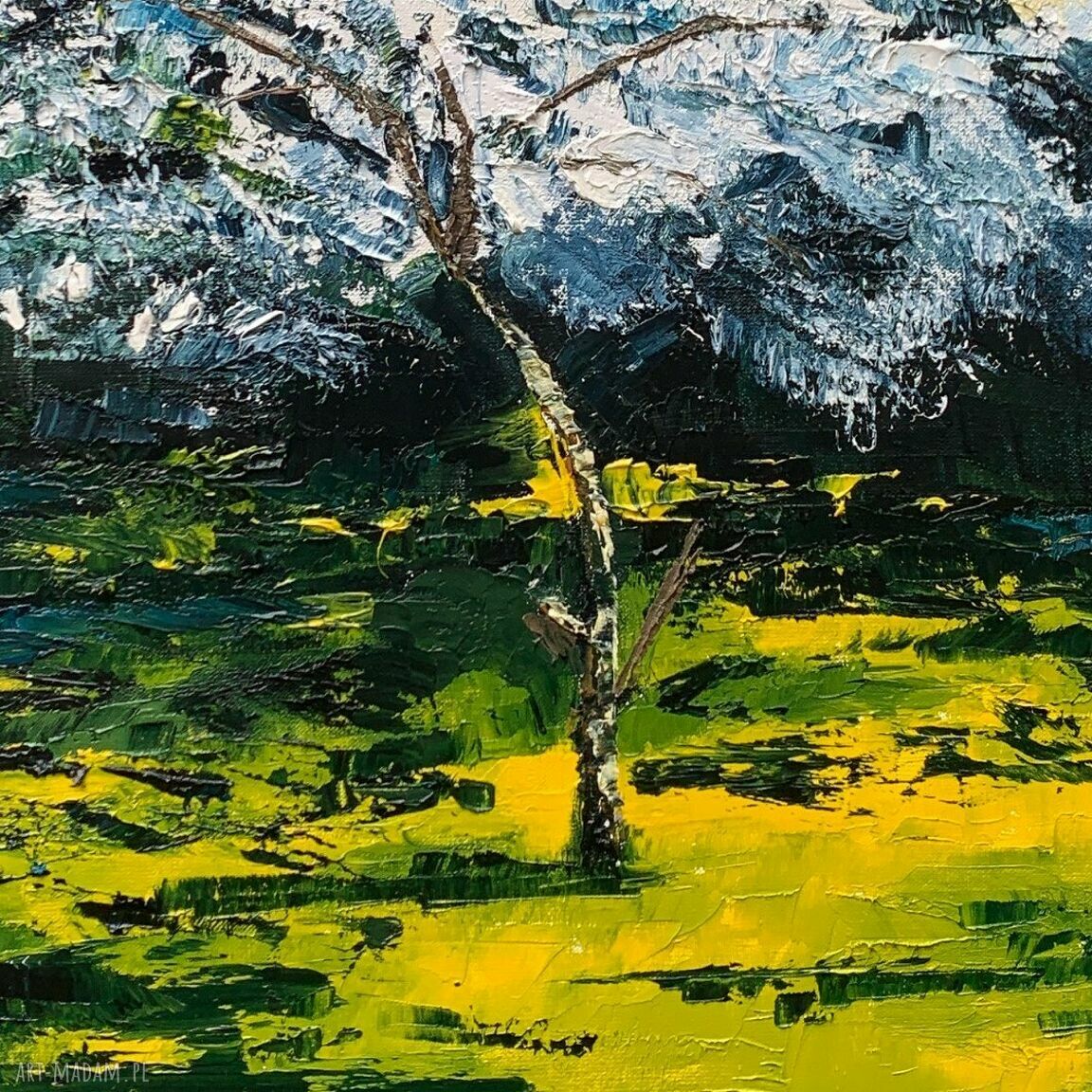 Wiśnia - obraz olejny ręcznie malowany 40x30 cm, pejzaż drzewa