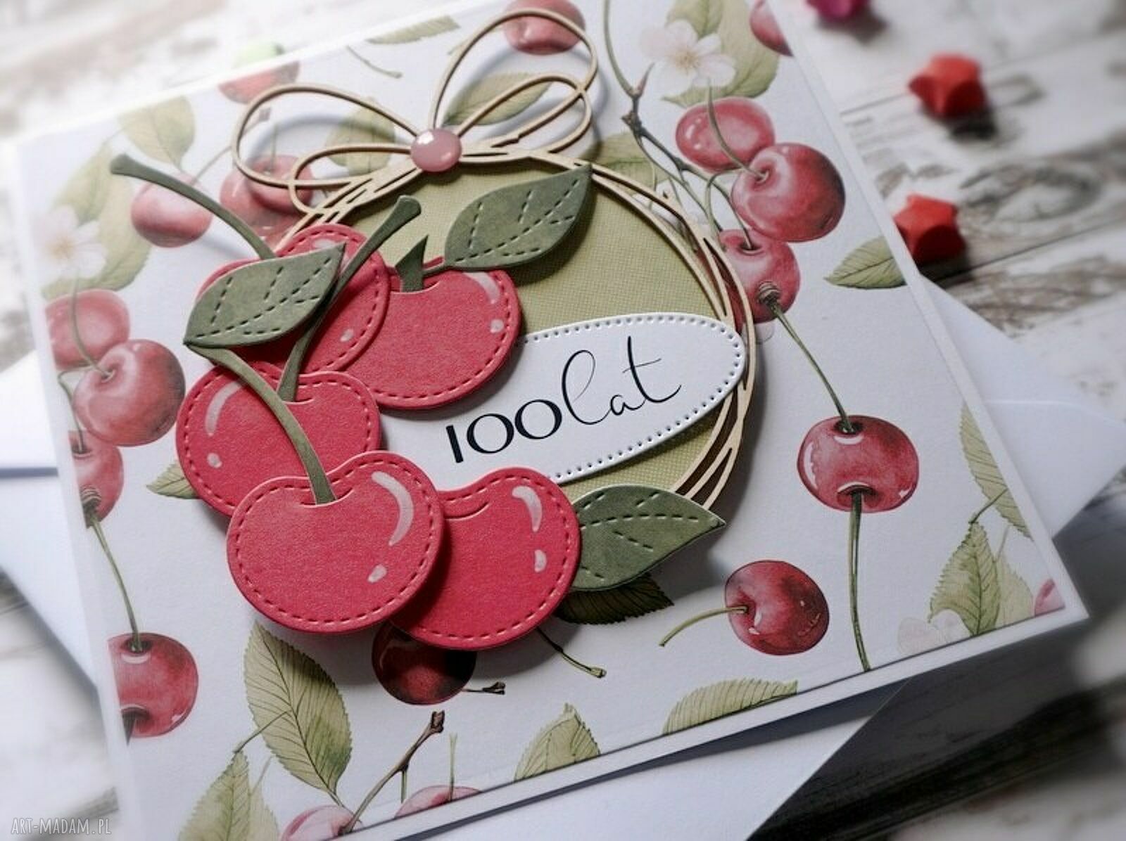 Wiśniowy Sad suvenir - ręcznie robiona kartka scrapbooking