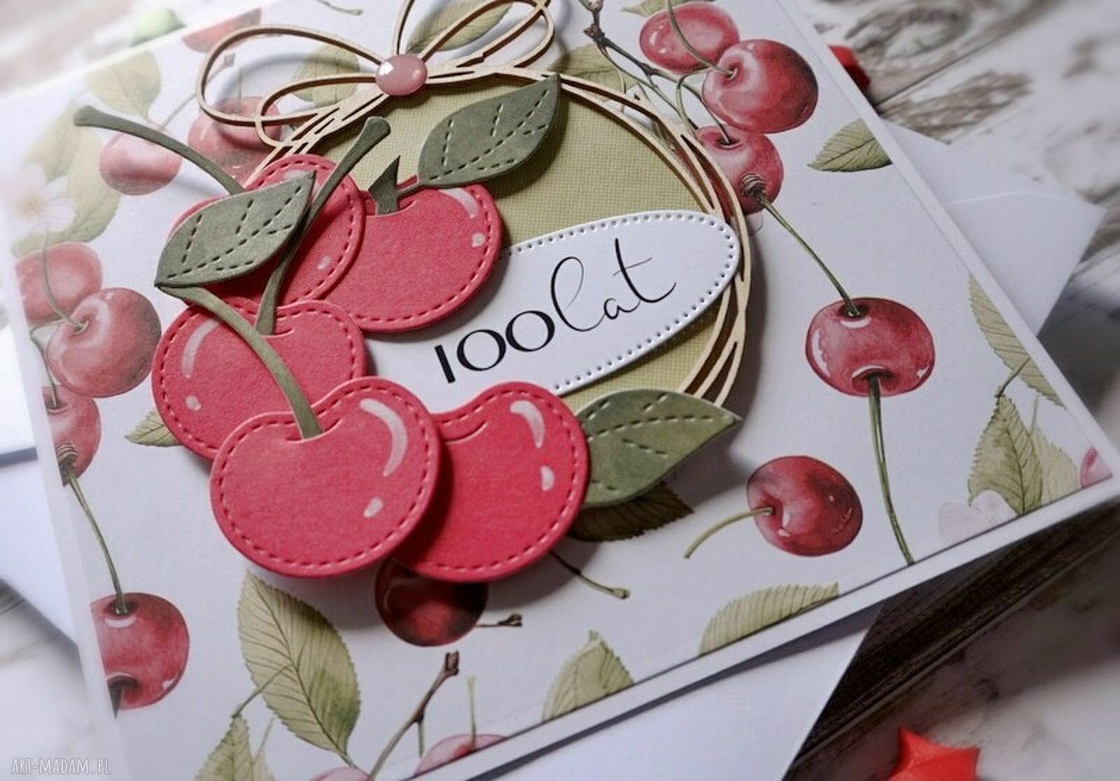 Wiśniowy Sad suvenir - ręcznie robiona kartka scrapbooking