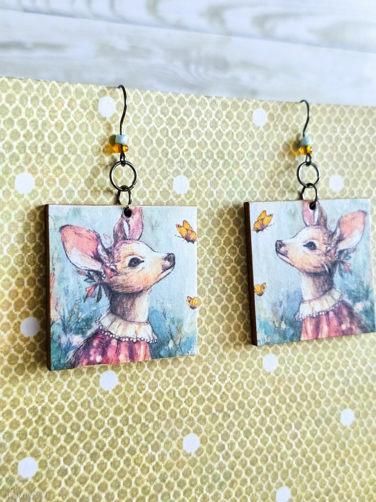 Kolczyki wiszące Sarenka - ręcznie robione decoupage
