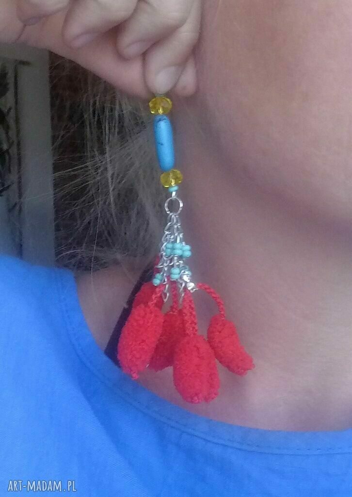 Wiszące klipsy etno-boho z piórami (ok. 12 cm) - handmade