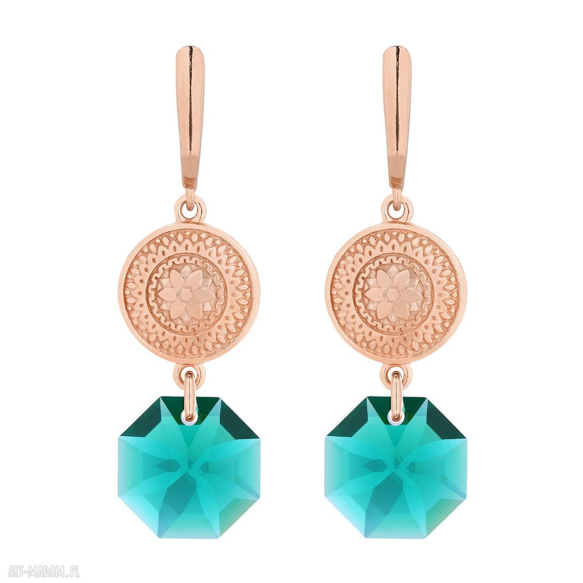 Długie kolczyki różowego złota medalionami kryształami swarovski®