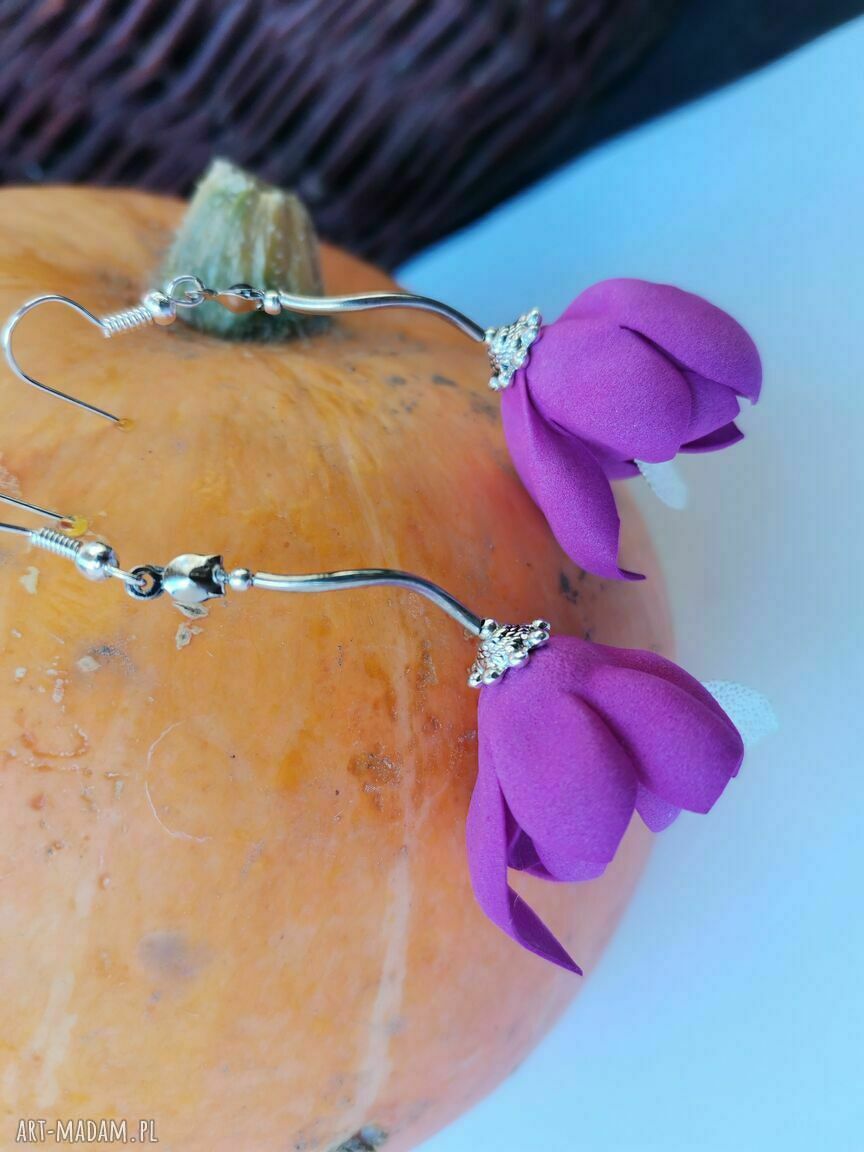 Kolczyki wiszące Róż Amarant - folk boho Frida (rękodzieło)
