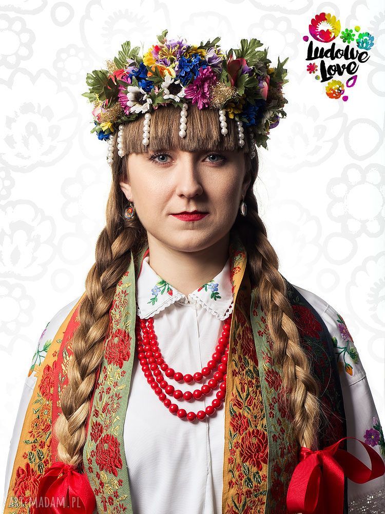 Kolczyki wiszące KWIATY w stylu folk - polskie wzory ludowe