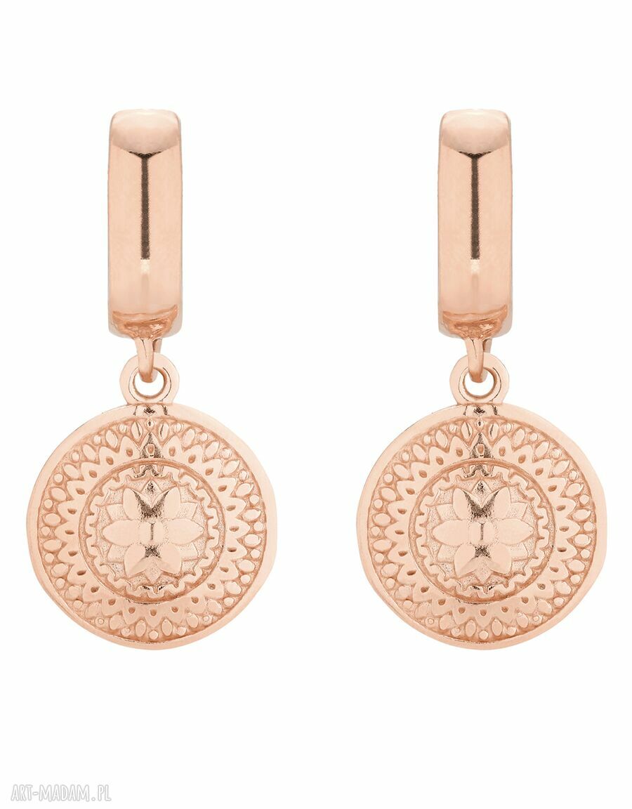 Kolczyki różowego złota medalionami wiszące okrągłe medaliony