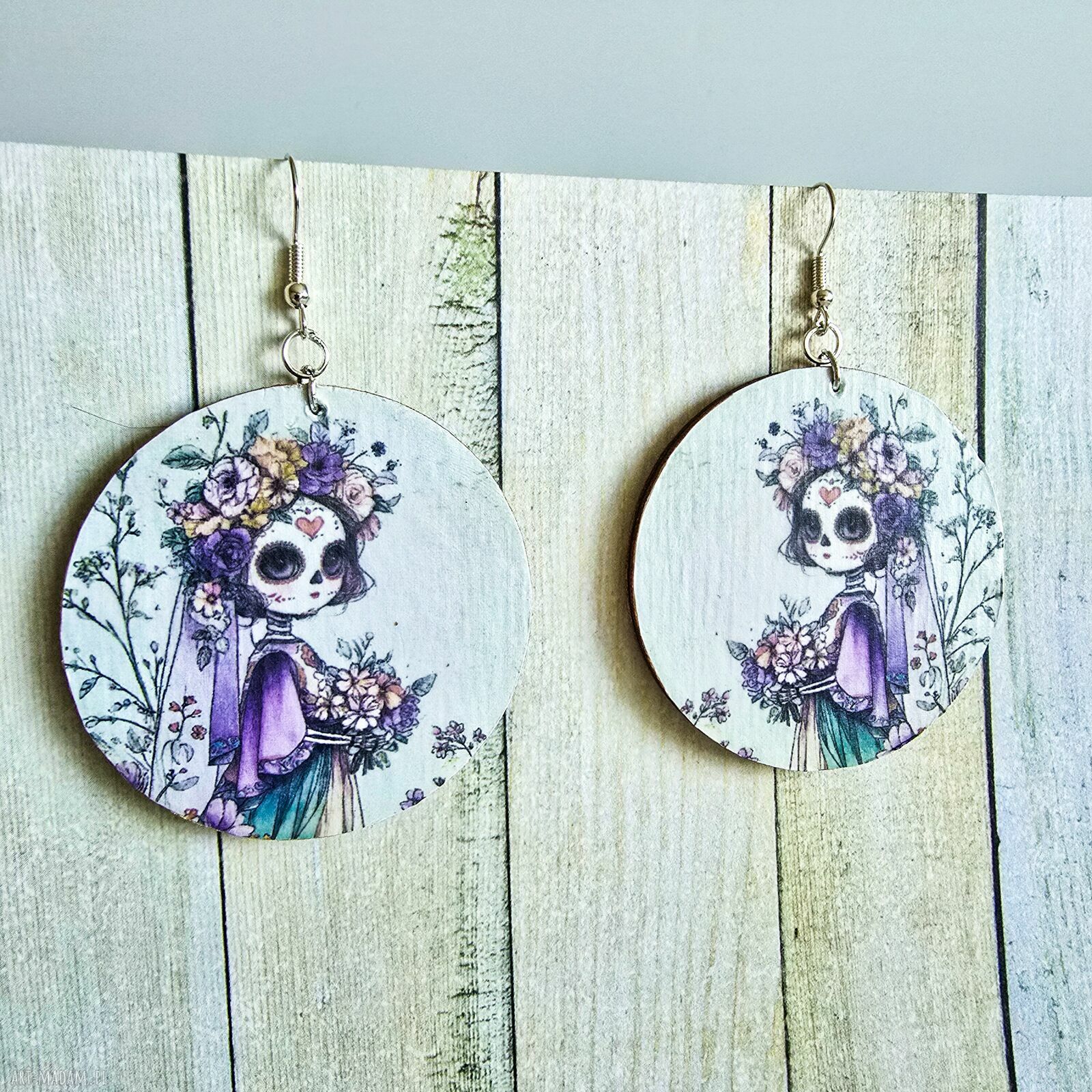 Kolczyki wiszące Día de los Muertos - panna młoda w klimacie Halloween