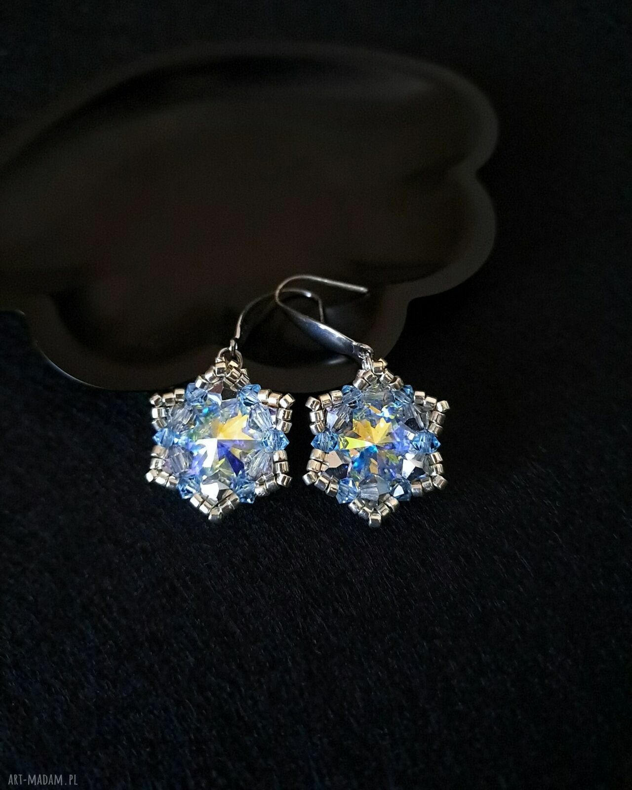 Wiszące kolczyki Crystal Vitrail - błękitny blask koralików Miyuki i kryształków Preciosa