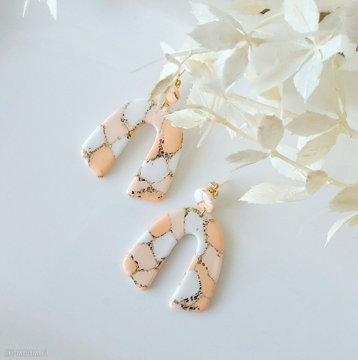 Kolczyki wiszące PEACH z glinki polimerowej - handmade made in Poland