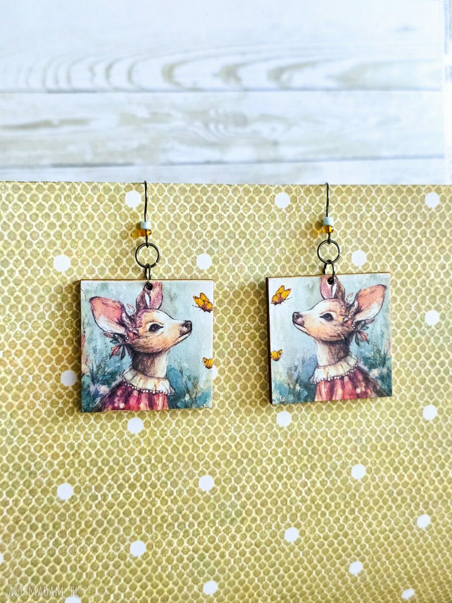 Kolczyki wiszące Sarenka - ręcznie robione decoupage