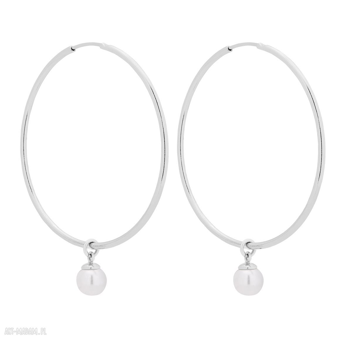 Srebrne kolczyki duże koła białymi perłami swarovski® crystal