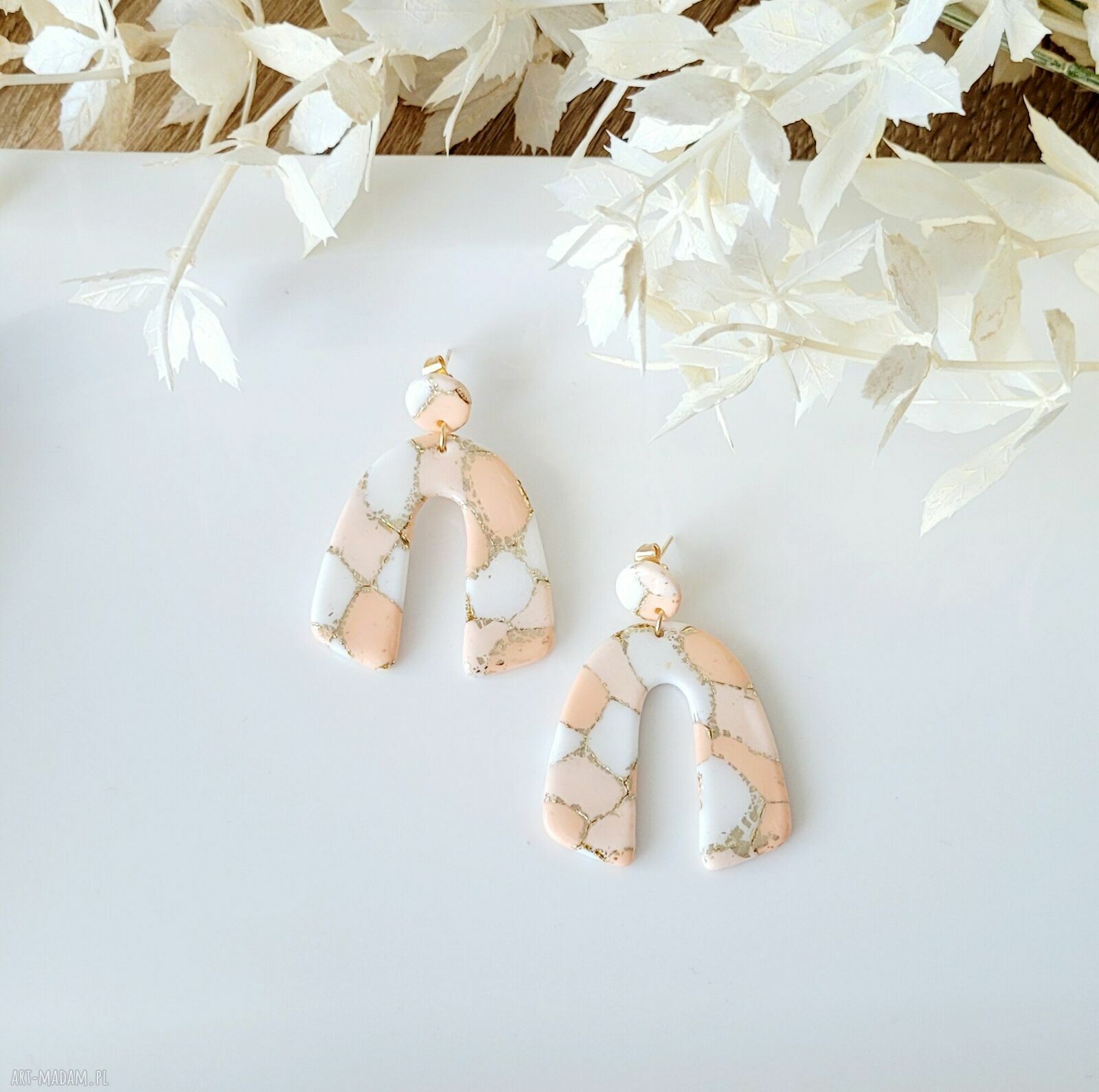Kolczyki wiszące PEACH z glinki polimerowej - handmade made in Poland