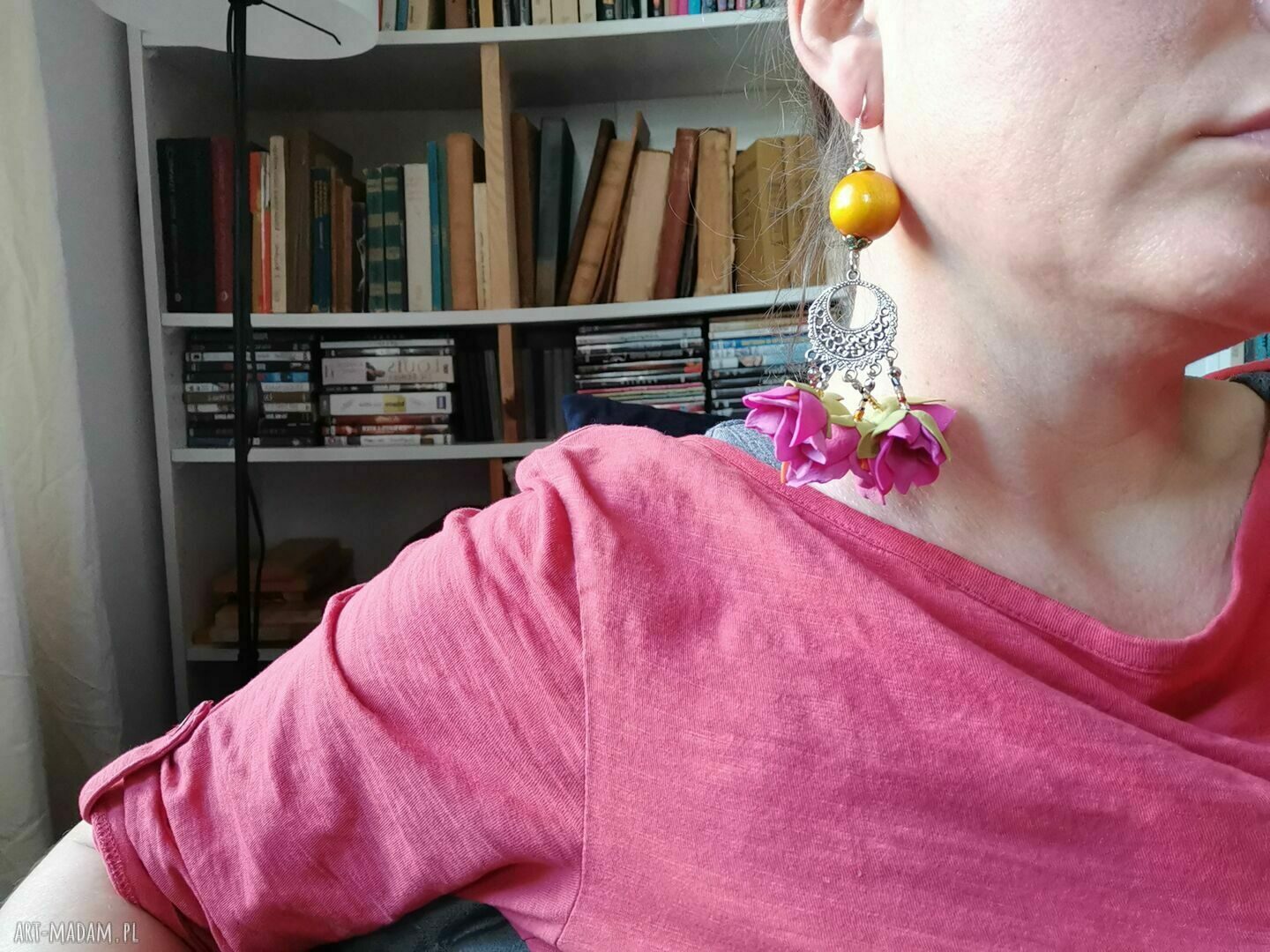 Kolczyki wiszące duże kwiaty - lekkie boho folk na ślub i na co dzień