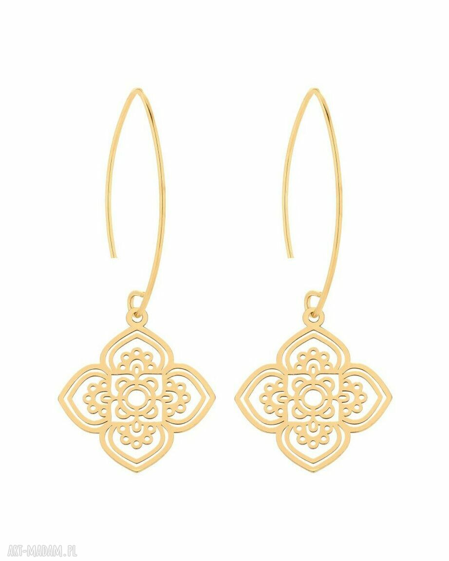 Złote kolczyki dużymi rozetami perły perełki rozeta wiszące