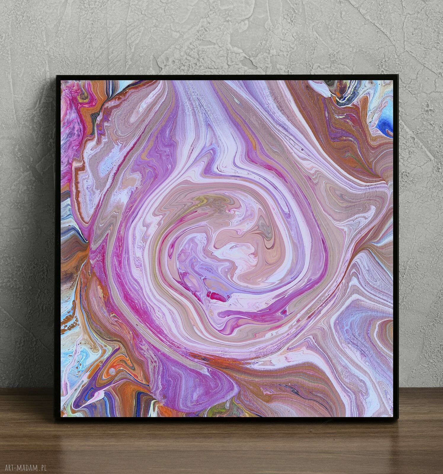 Witaj na świecie - obraz akrylowy abstrakcja 40x40 cm w technice acrylic pouring