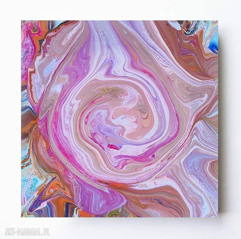 Witaj na świecie - obraz akrylowy abstrakcja 40x40 cm w technice acrylic pouring