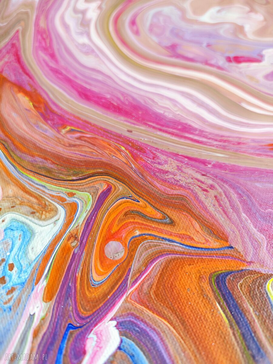 Witaj na świecie - obraz akrylowy abstrakcja 40x40 cm w technice acrylic pouring