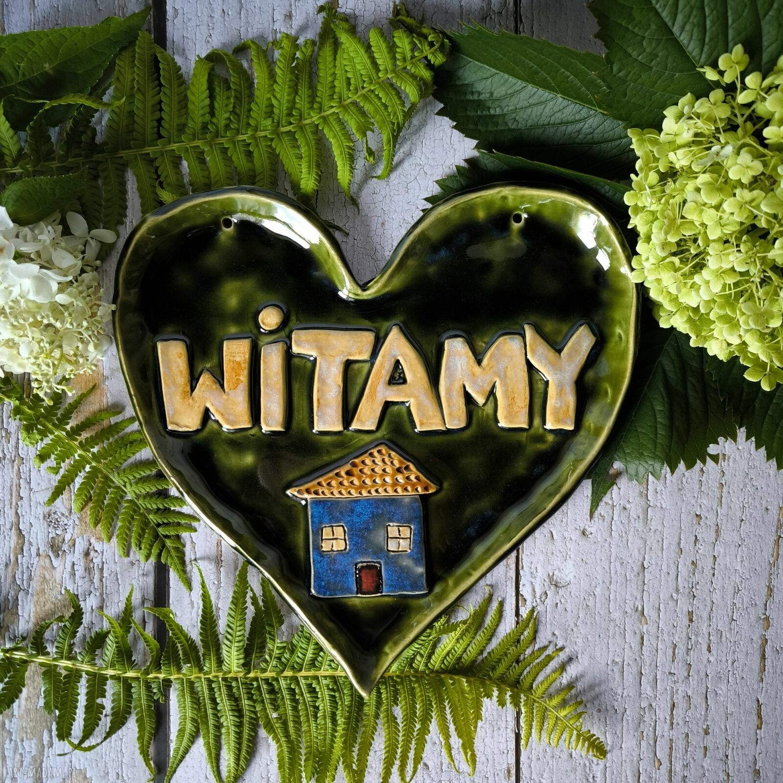 Zawieszka ceramiczna 'WITAMY' - serce z domkiem