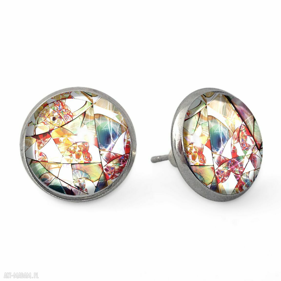 Witraż kolczyki sztyfty szkiełka wkrętki gustowne ręcznie robione