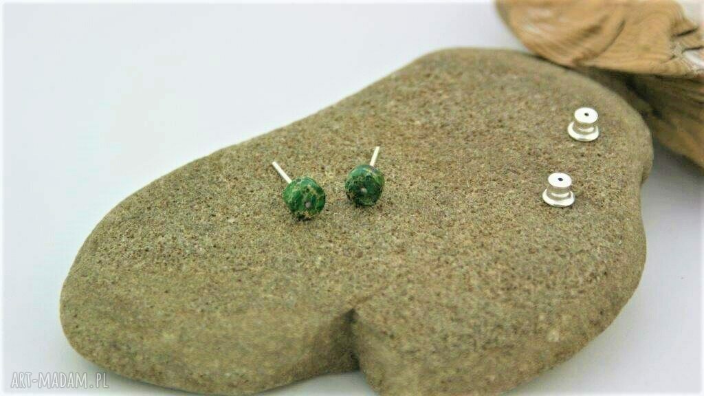 Srebrne kolczyki wkrętki z jaspisem cesarskim - ręcznie robione