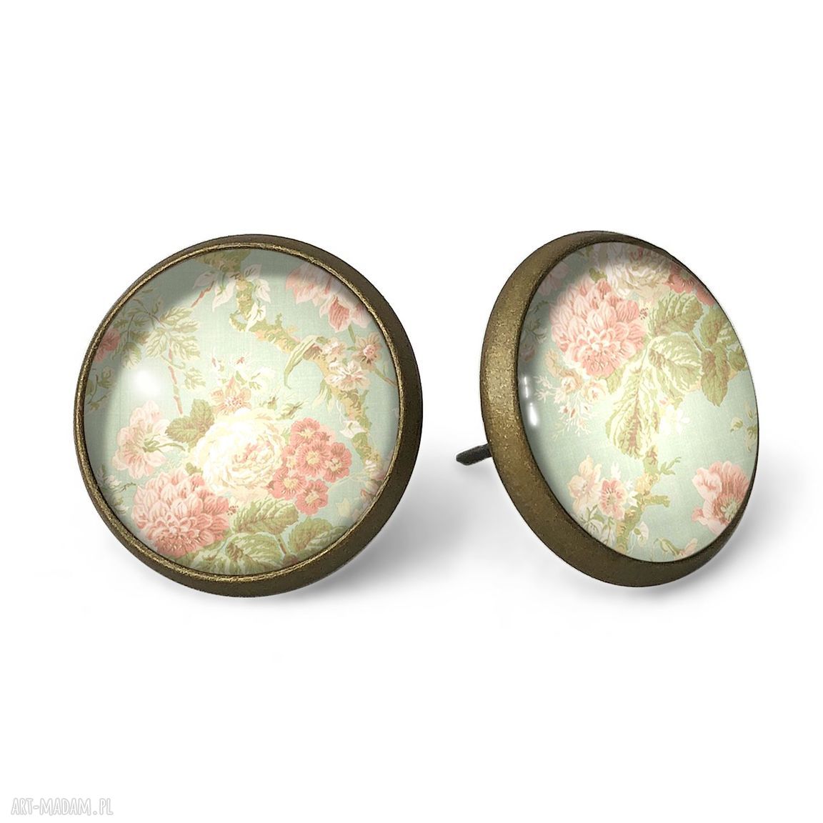 Retro róże kolczyki sztyfty wkręty prezent ręcznie robione