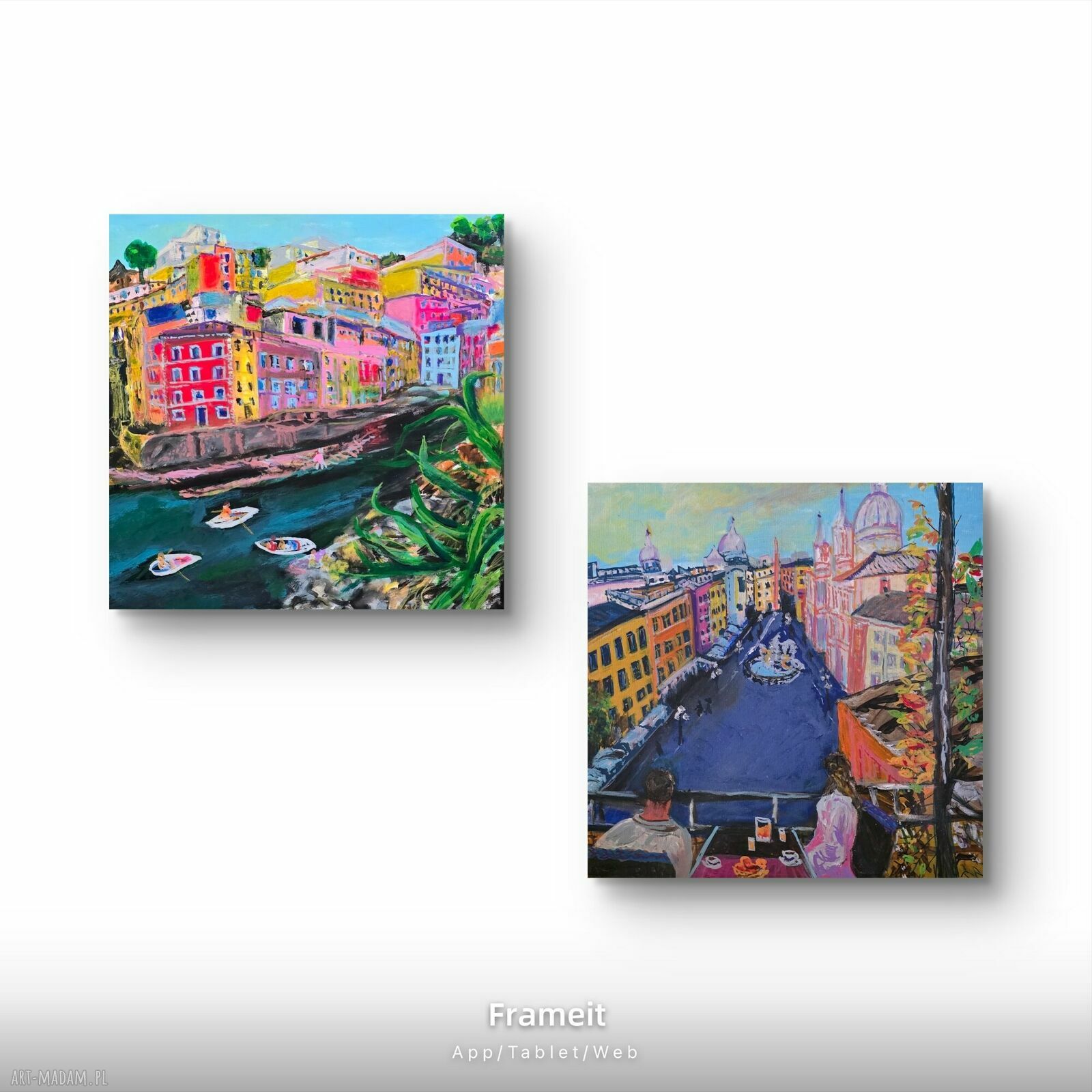 Ręcznie malowany obraz akrylowy Włochy: Riomaggiore i Rzym 50x50 cm