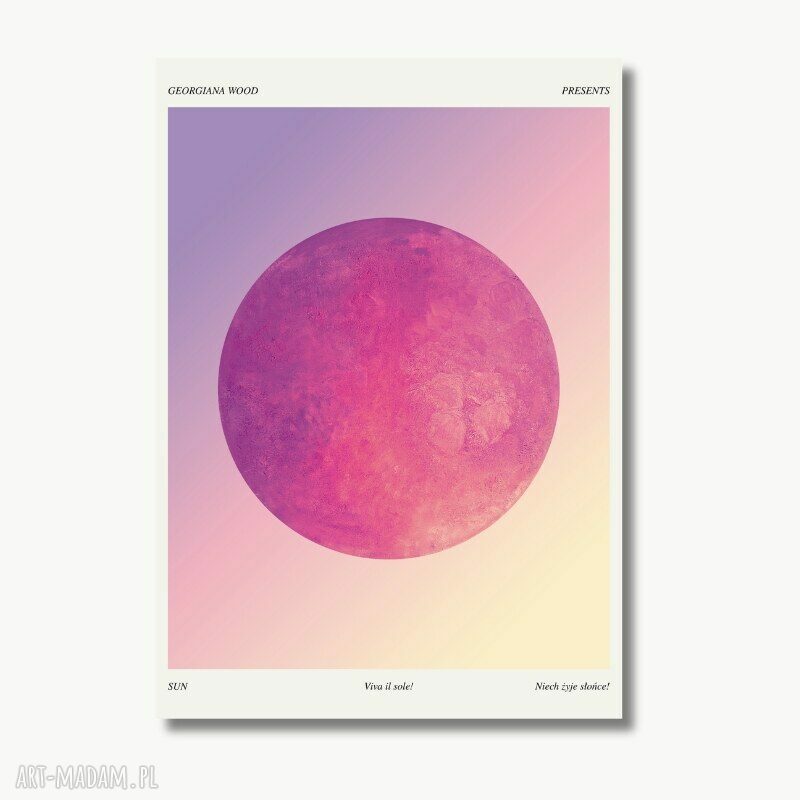 Plakat Sun Viva la Sole 50x70 cm - pomarańczowo-różowe słońce do wnętrz