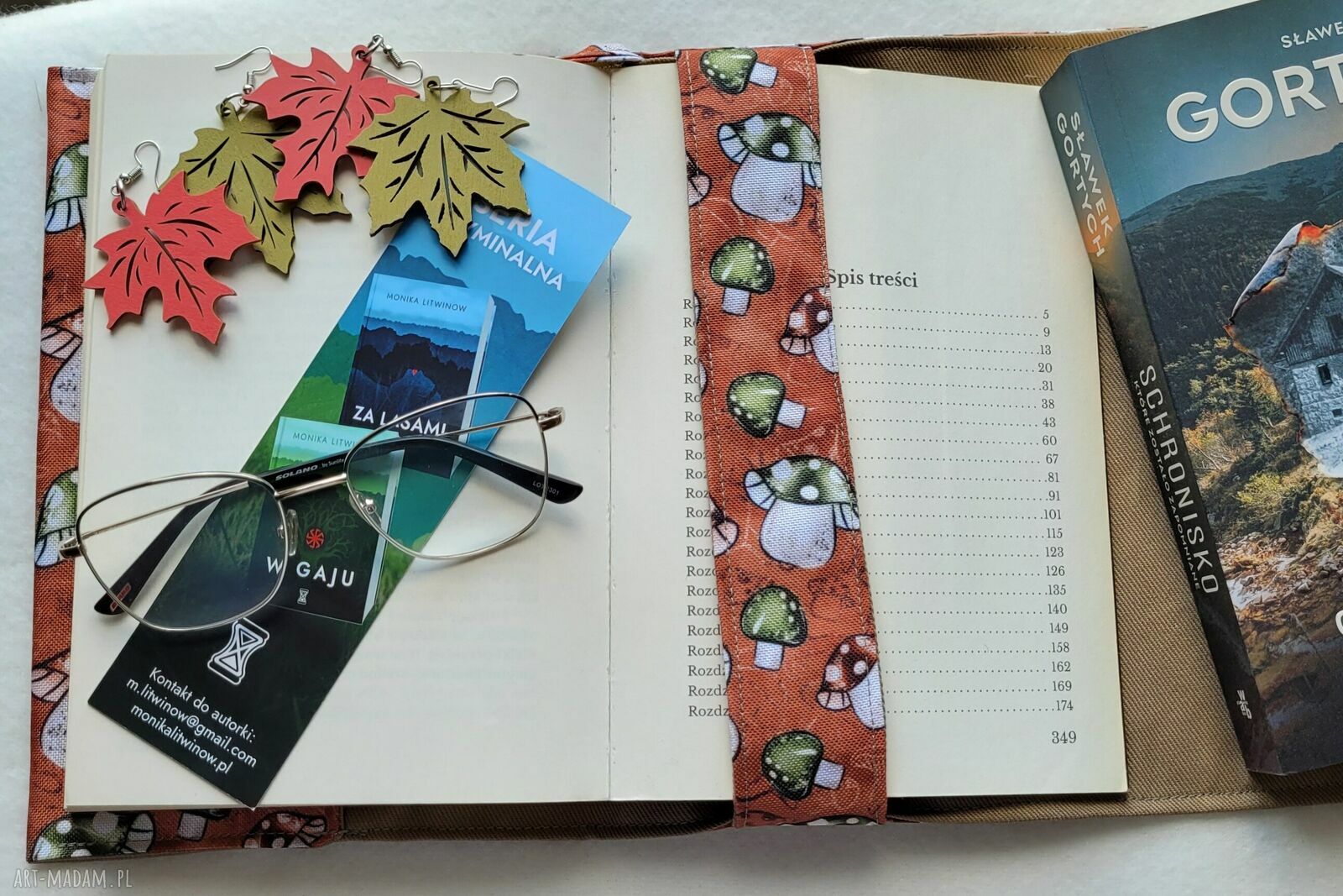 Wodoodporne etui na książkę i notes kolorowe grzybki, ręcznie szyte