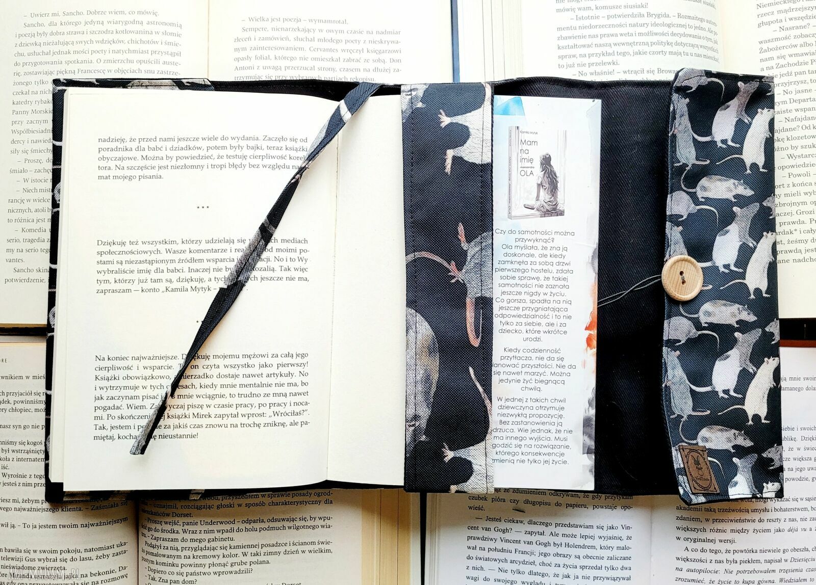 Wodoodporne etui na książkę i notes „Szczurki” ręcznie szyte (ok. 23 cm)