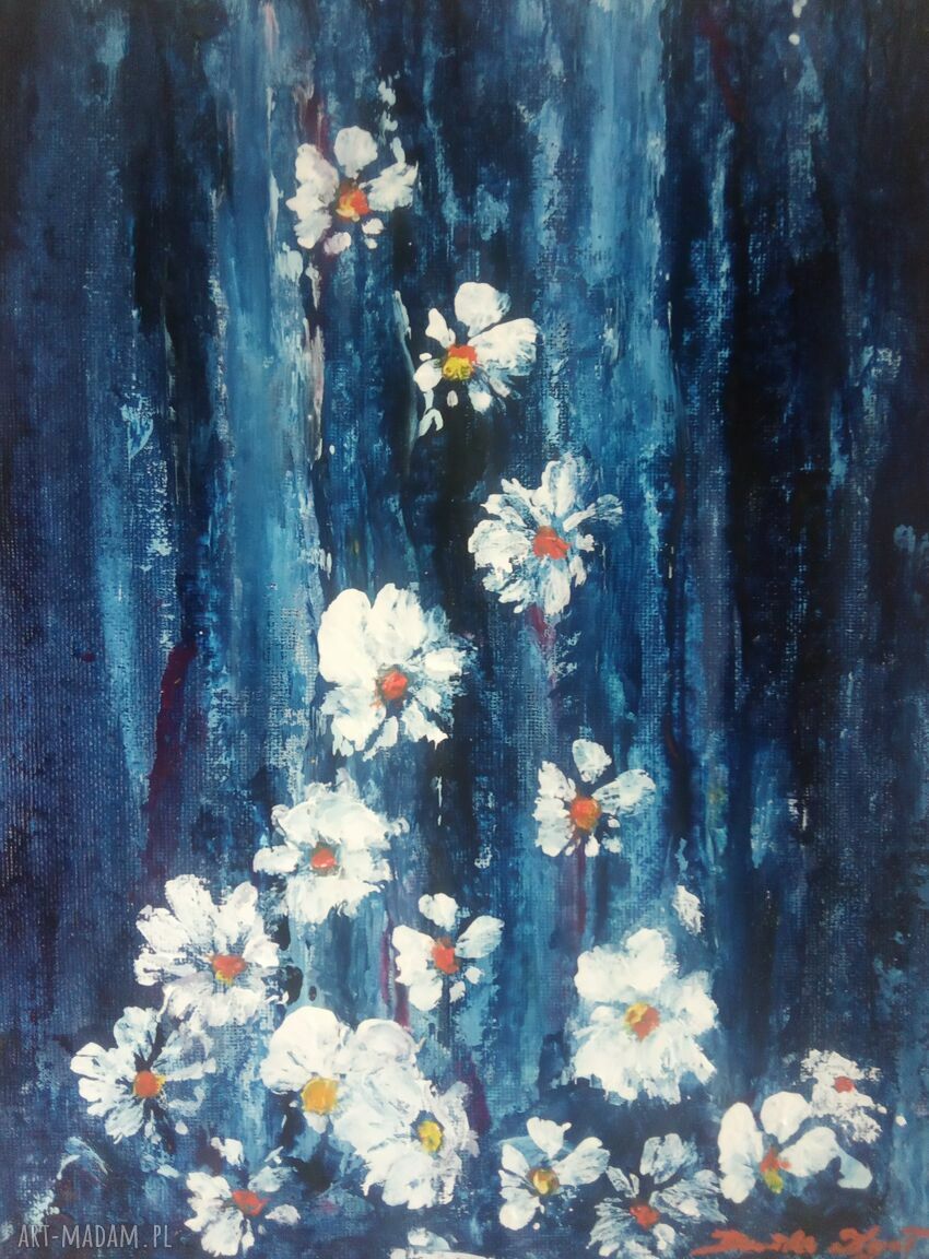Wodospad z kwiatów - autorski obraz olejny 23 x 30,5 cm
