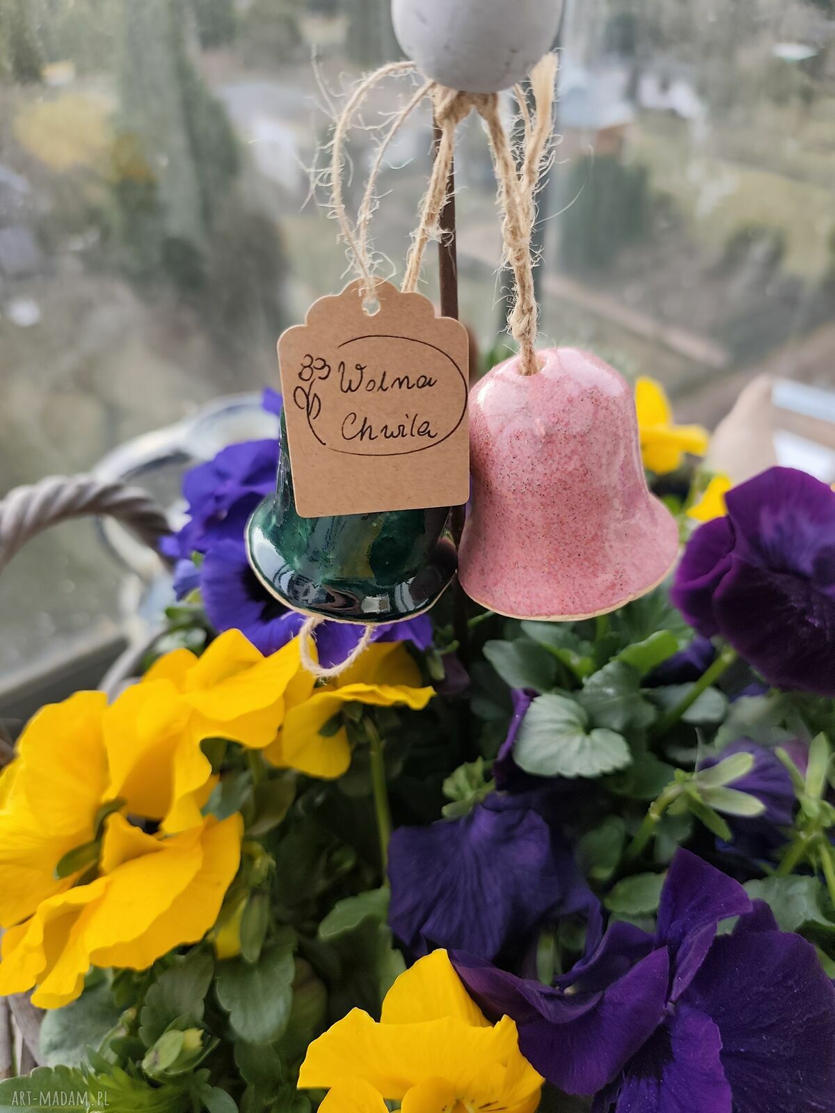 Różowe i zielone dzwonki ceramiczne na balkon - ręcznie szkliwione Wolna Chwila