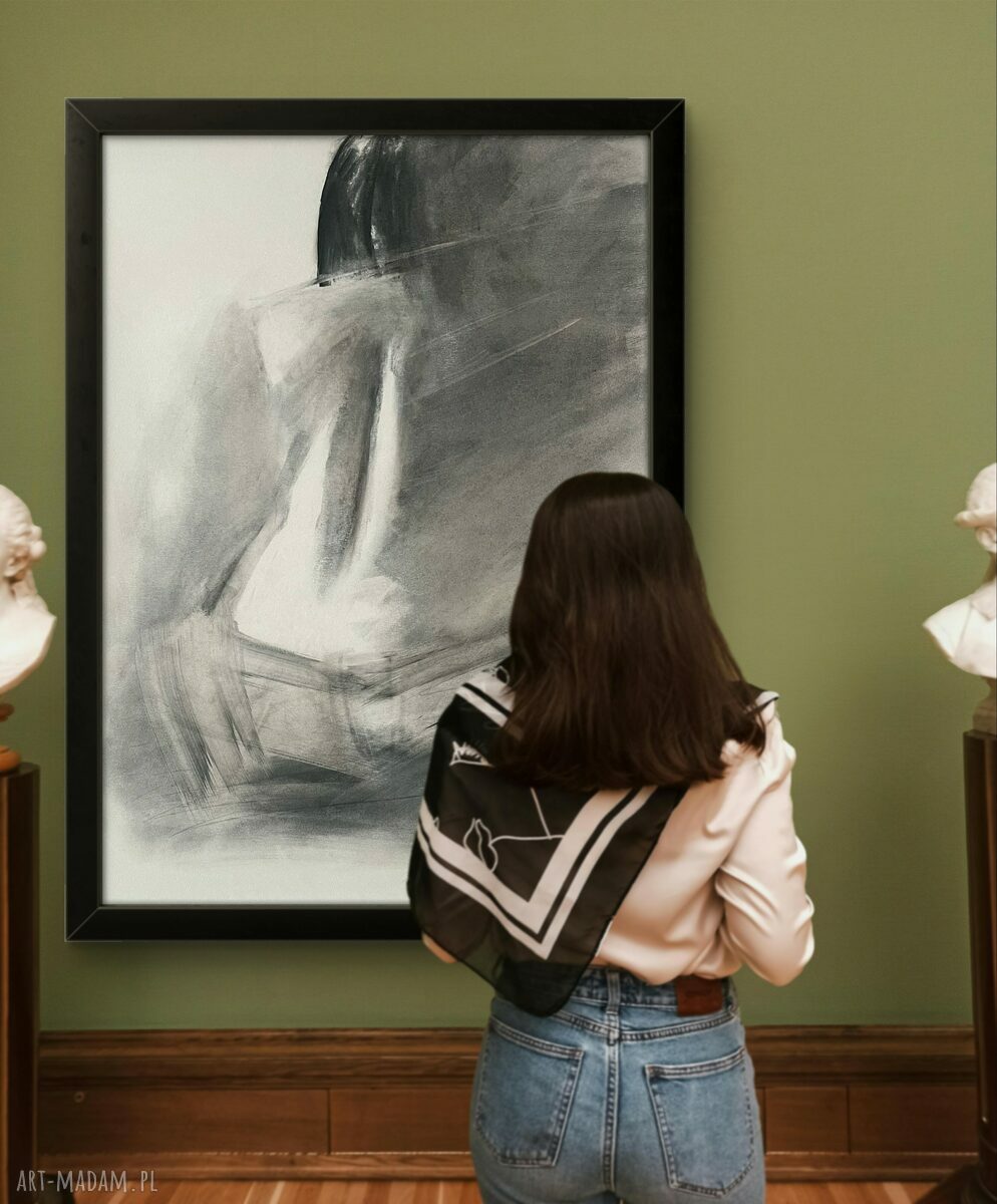 Czarno-biały obraz z kobiecym szkicem 100x70 - Woman (Louka, inkografia Giclee)