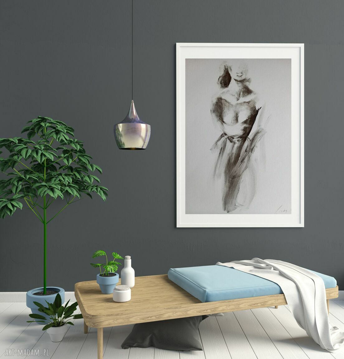 Kobieta 100x70 - grafika z rysunkiem węglem na papierze Giclée