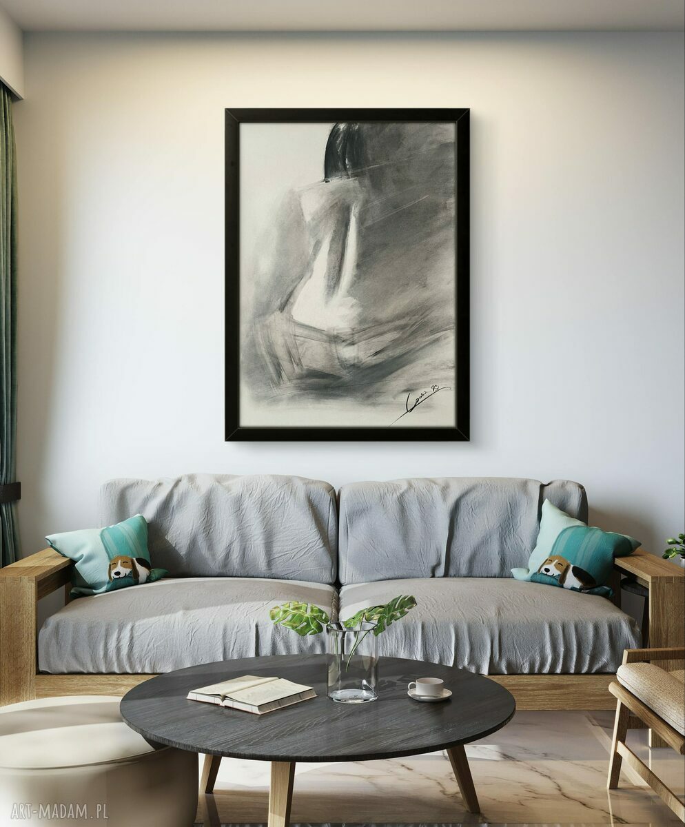 Czarno-biały obraz z kobiecym szkicem 100x70 - Woman (Louka, inkografia Giclee)