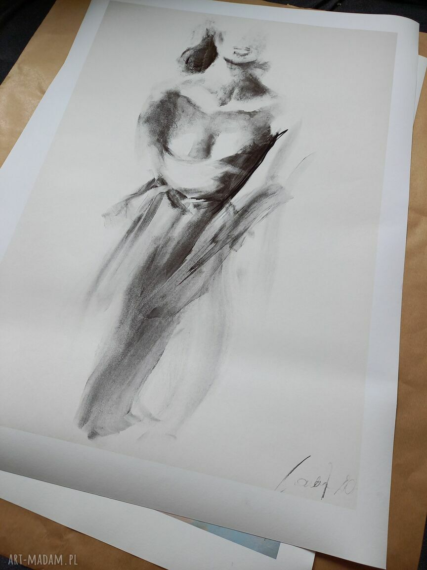 Kobieta 100x70 - grafika z rysunkiem węglem na papierze Giclée