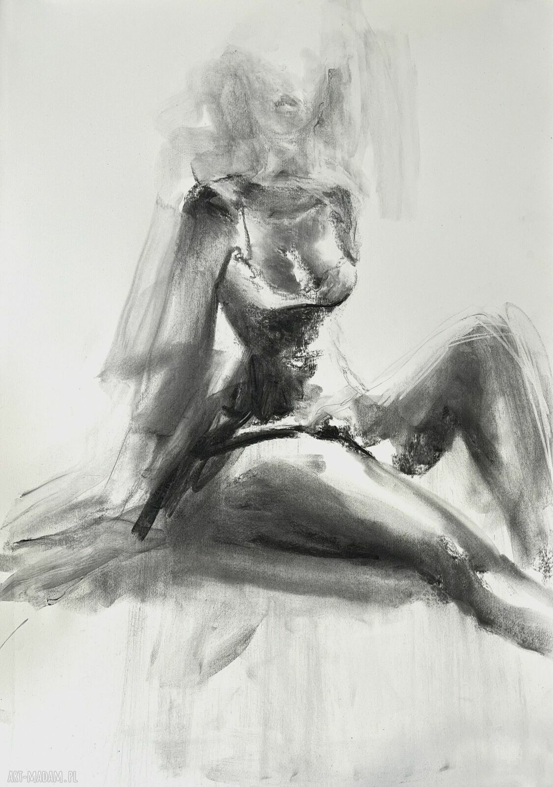 Kobieta - duży obraz 100x70 cm z węgla na papierze (Louka)