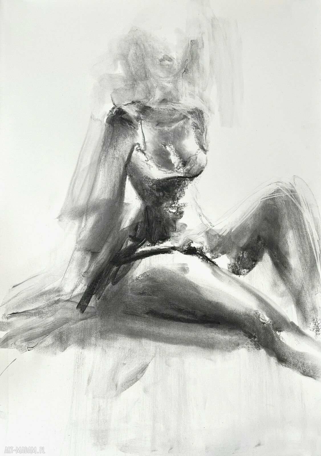 Kobieta - duży obraz 100x70 cm z węgla na papierze Louka