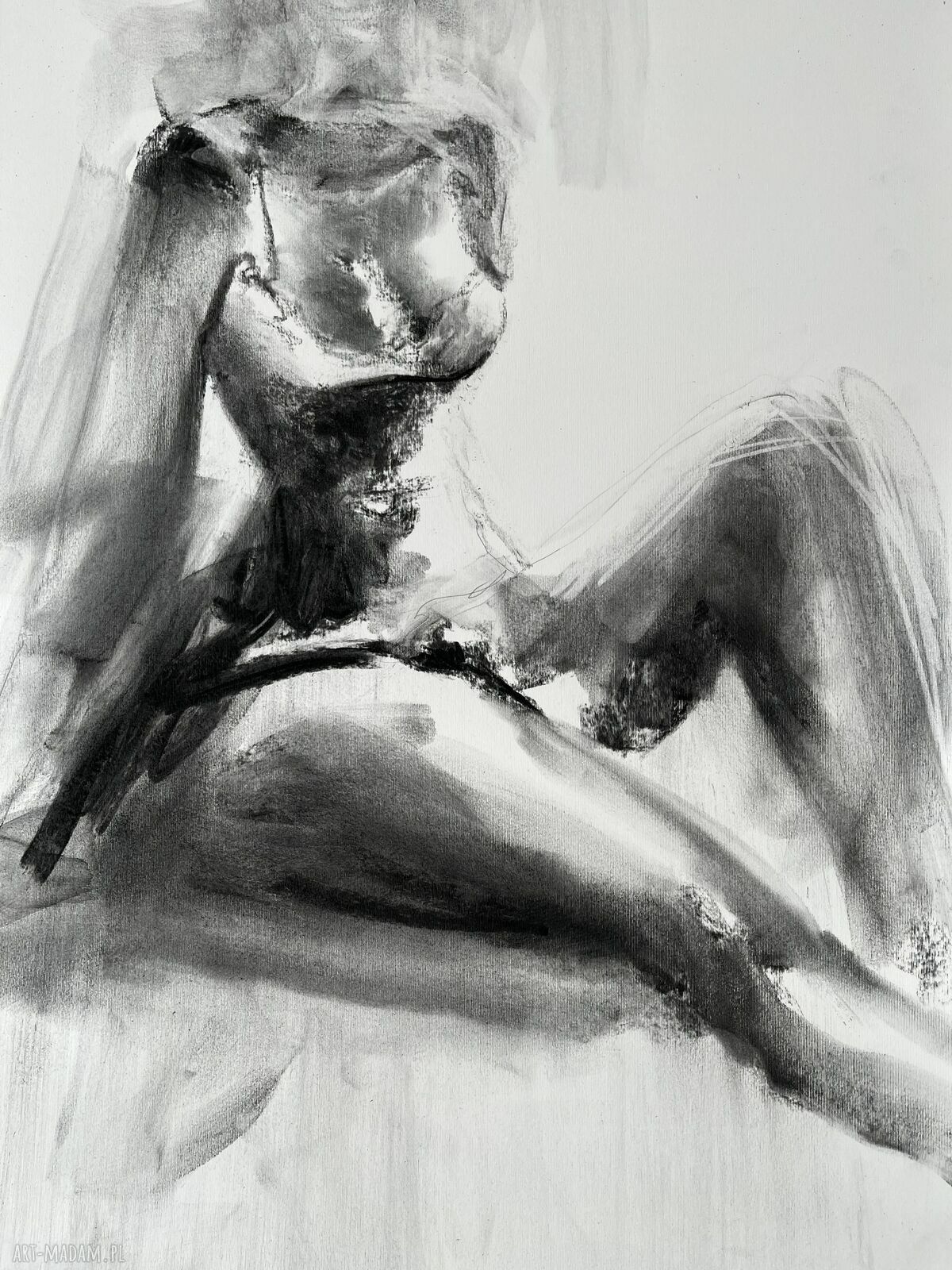 Kobieta - duży obraz 100x70 cm z węgla na papierze (Louka)