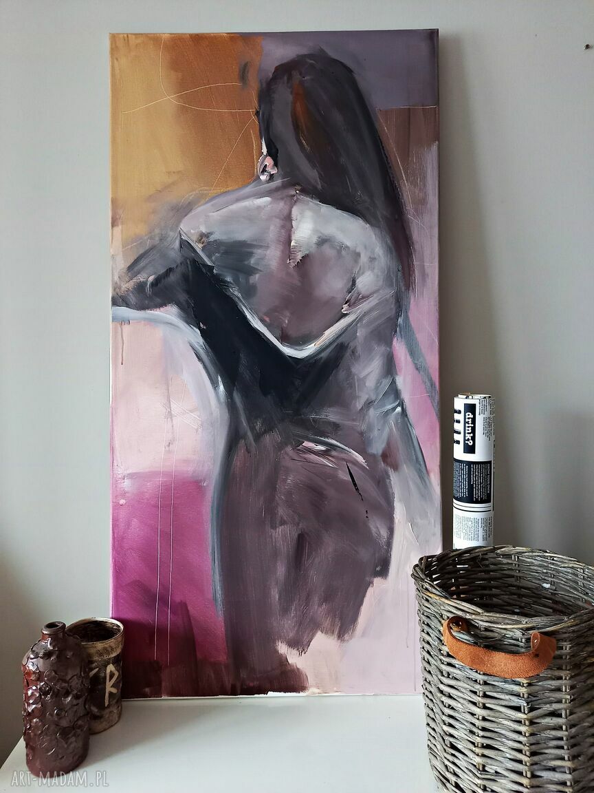 Pastelowy obraz z kobietą 120x60 - duża dekoracja do salonu