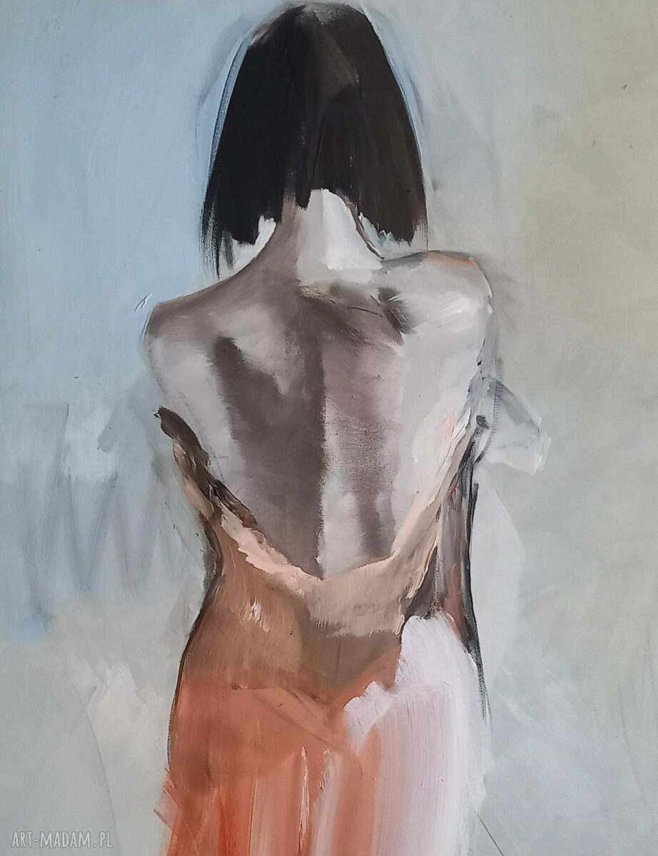 Zmysłowy obraz Kobieta 120x80 cm do salonu - błękitno-miedziany