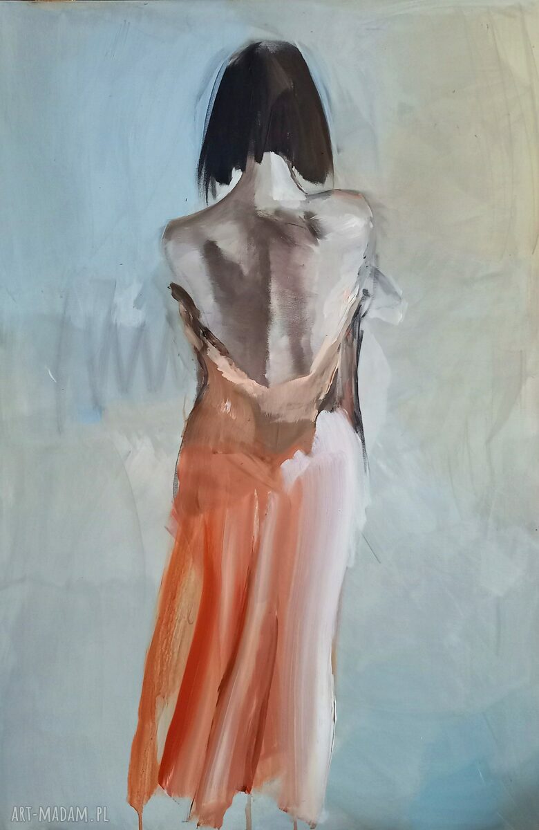 Zmysłowy obraz Kobieta 120x80 cm do salonu - błękitno-miedziany