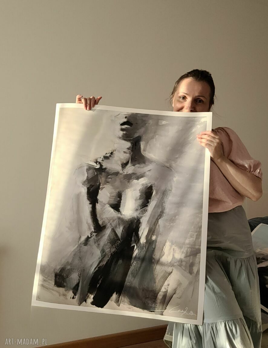 Plakat fine art Kobieta 68x86 cm - czarno-biały szkic Louka