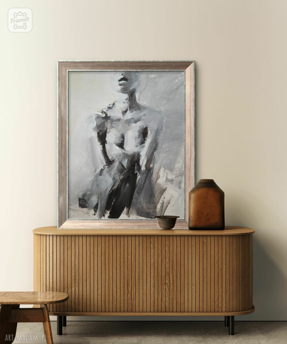 Plakat fine art Kobieta 68x86 cm - czarno-biały szkic Louka